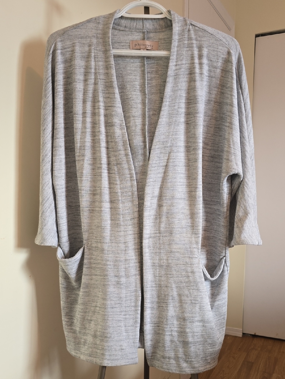 Philosophy Heather Gray Open-Front Cardigan 23